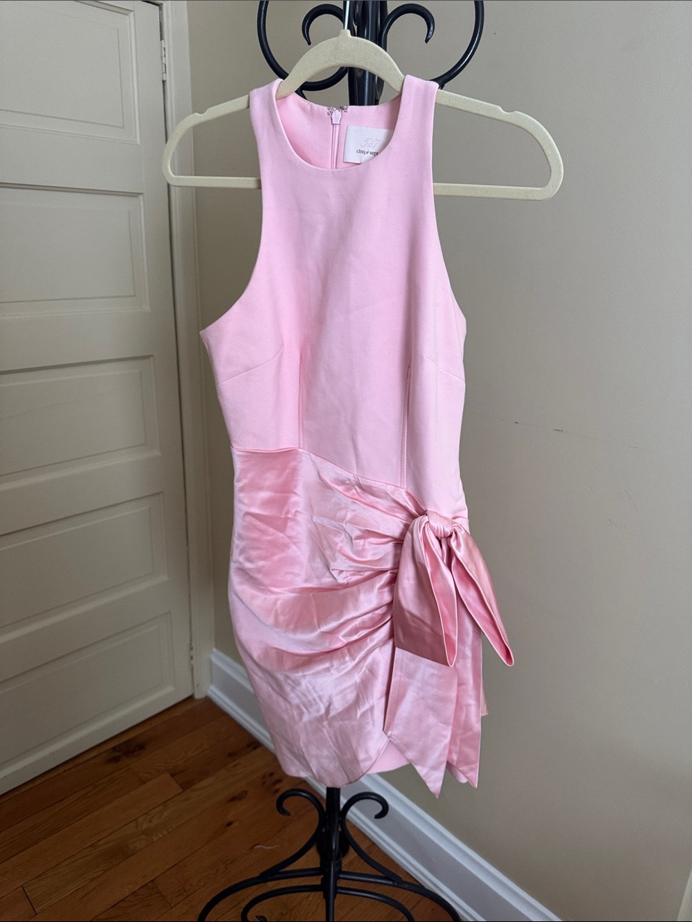 cinq a sept waverly Light Pink Satin-Trimmed Cocktail Dress